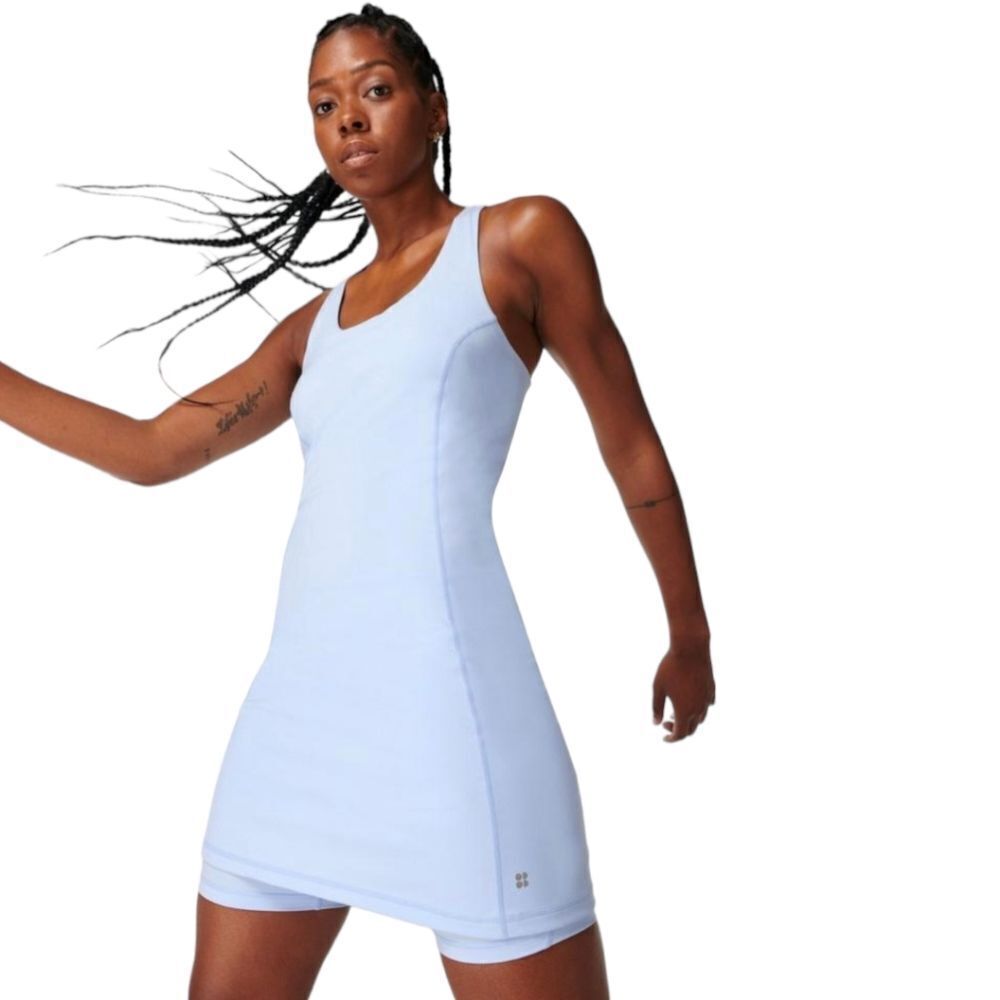NWT Sweaty‎ Betty Power Workout Unitard Shorts dress in Breeze Blue sz L - Picture 3 of 16